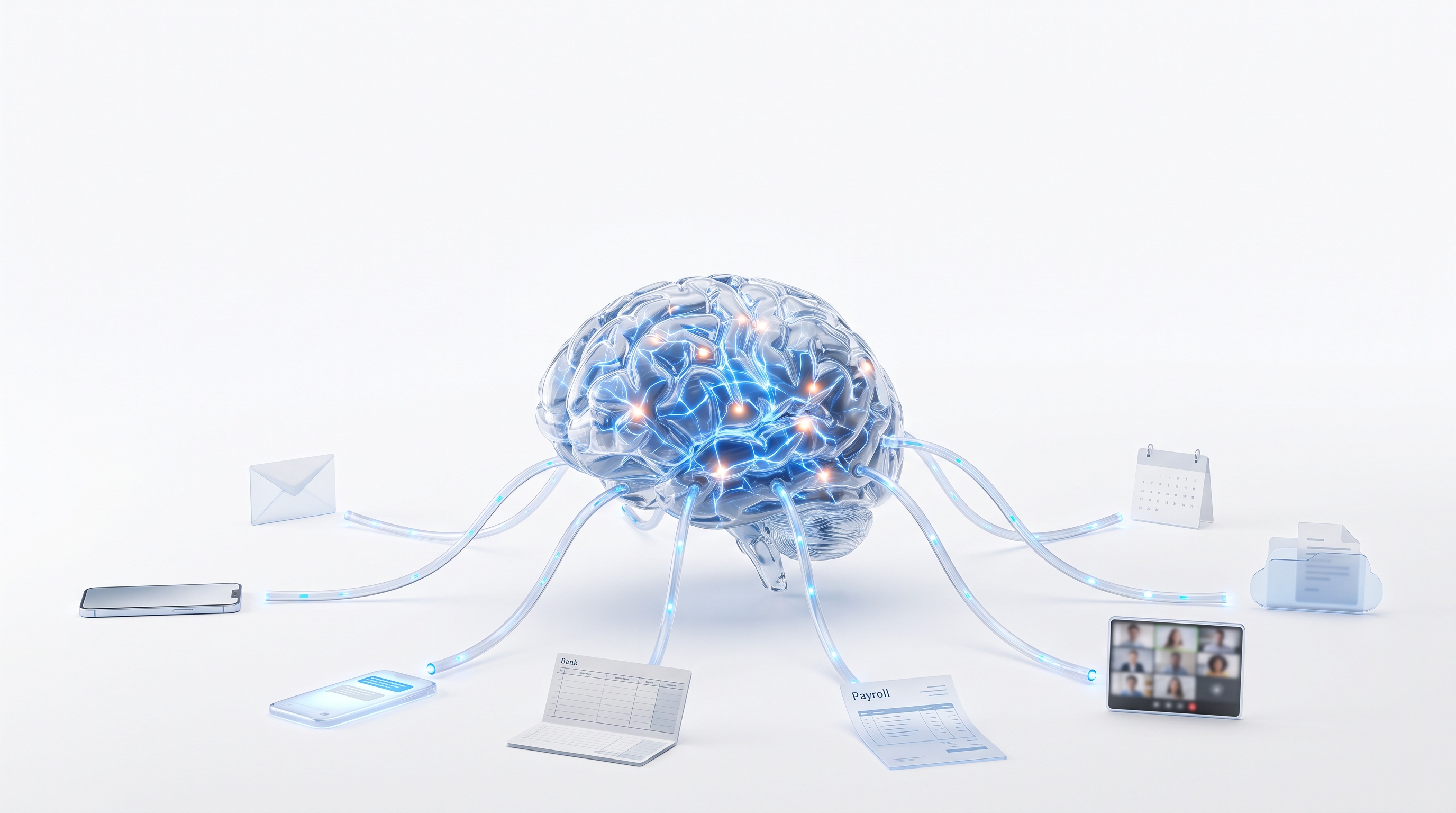 A Company Brain staying current from the connected phone, calendar, files, and workspace